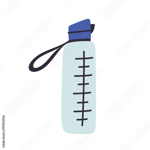 Reusable plastic water bottle icon, flat cartoon sports bottle vector illustration for fitness, colored doodle for hydration and eco friendly lifestyle theme, isolated colored clipart