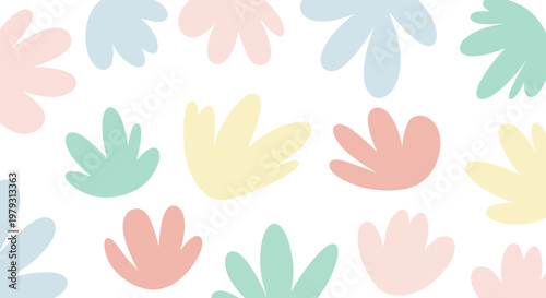Charming pastel abstract leaf shapes pattern, modern seamless background design, cute and gentle graphic illustration for nursery, textile, or digital projects