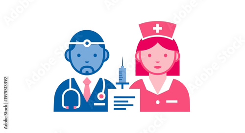 Expert healthcare team featuring a doctor and a nurse, symbolizing dedicated medical professions providing essential services and compassionate care to patients
