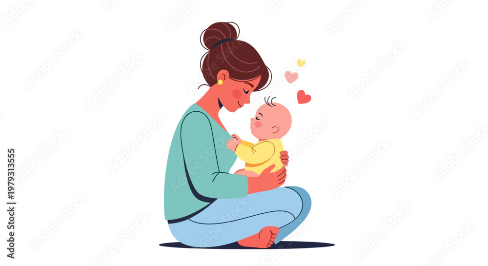 Obraz premium Mother lovingly holding her baby, expressing the deep bond and warmth between parent and child with symbols of affection