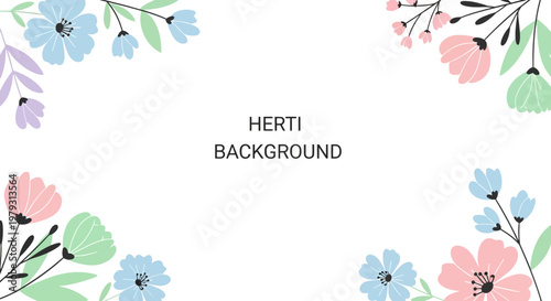 Soft pastel floral corner accents on white background with text placeholder in the center, perfect for invitations and cards