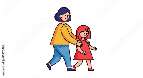 A mother and daughter walking together, illustrating a heartwarming moment of family bonding and connection
