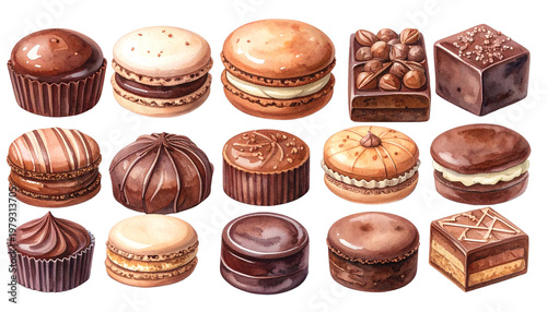 Assorted Chocolate Desserts Watercolor Painting