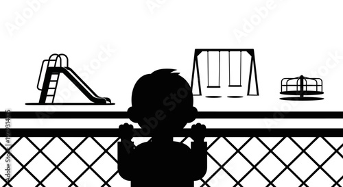 Child silhouette observing playground equipment conceptual illustration