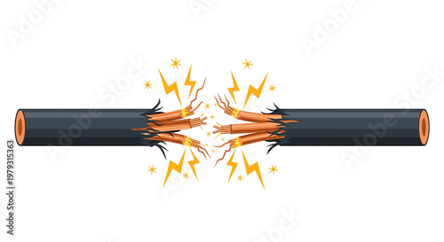 Damaged Electrical Cable Sparking Dangerously with Exposed Wires.