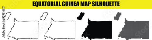 Equatorial guinea map silhouette vector bundle showing land borders in solid outline and dotted pattern variations.