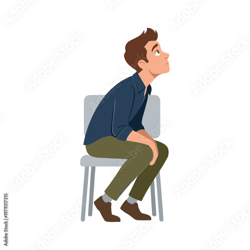 A man sits on a chair looking sideways in a sitting position.