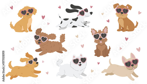 Set of cute cartoon dogs. Vector illustration in a flat style.
