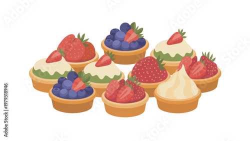 Fruit and Cream Tart Collection – Sweet Dessert Circular Vector Illustration