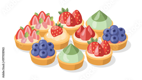 Fruit and Cream Tart Collection – Sweet Dessert Circular Vector Illustration