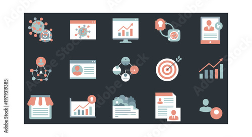 Modern graphic illustrating digital commerce and connectivity, ideal for showcasing online business growth, website design, or marketing campaigns wit