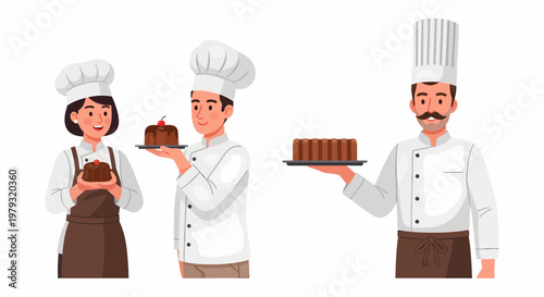 Chefs presenting chocolate desserts with pride.