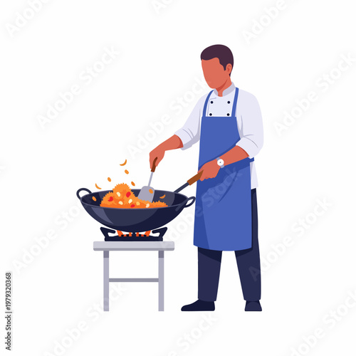 Man cooking food in a wok.