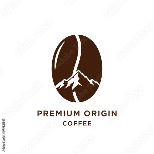 Premium Origin Coffee Bean with Mountain Icon