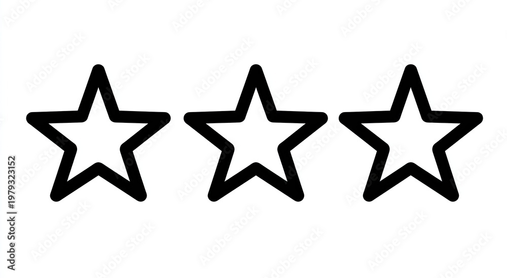 Obraz premium Three outlined star shapes, evenly spaced, representing a rating or a symbol