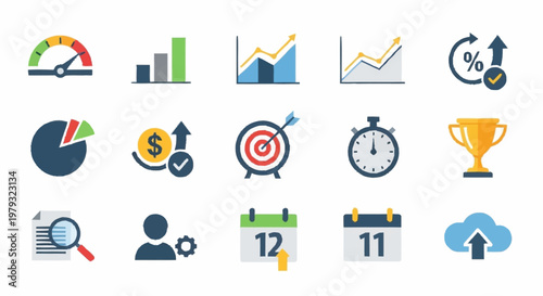 Business icons for finance and productivity.