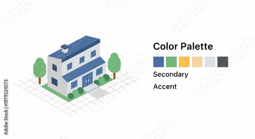 Isometric house with color palette.