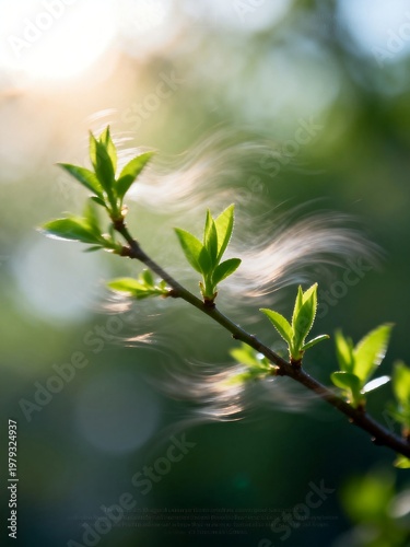 Sunlit Spring Branch with Fresh Green Leaves