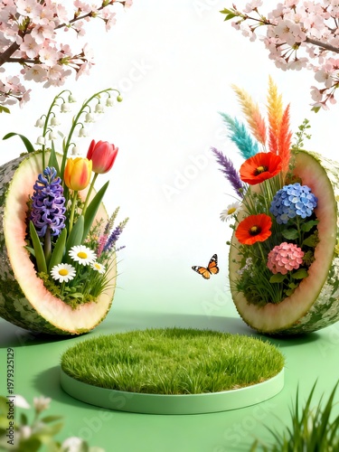 Spring Floral Arrangements in Watermelon Halves
