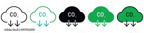 CO2 Emission Reduction Cloud Icon Set