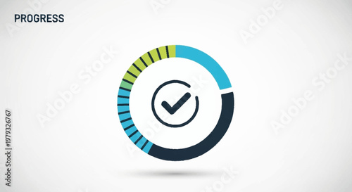 Progress indicator with checkmark logo.