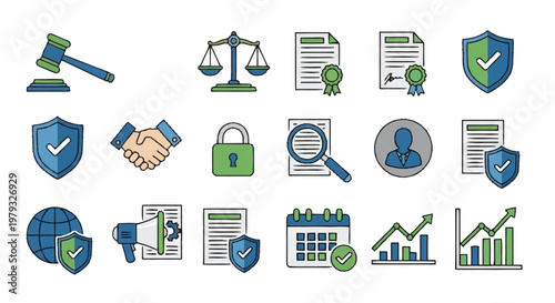 law and justice icons in flat design.