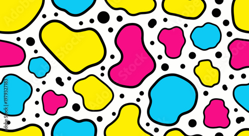 Vibrant abstract art piece featuring colorful shapes on white background