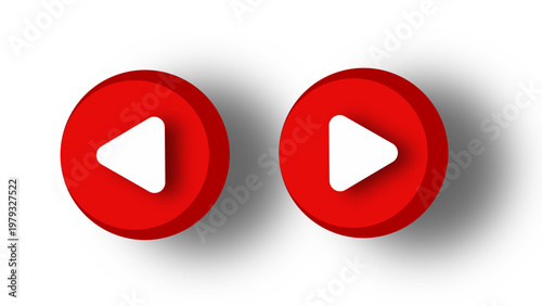 Red play button icons media control vector set