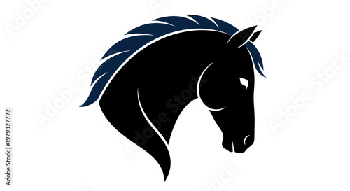 Minimalist Silhouette of a Horse's Head with a Bold Mane, Isolated on White