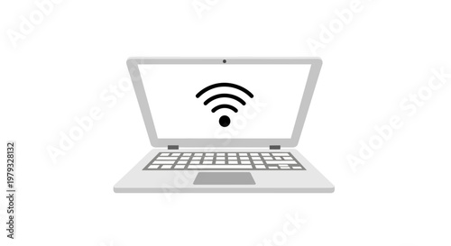 Minimalistic laptop graphic displaying wireless connection, perfect for tech visuals