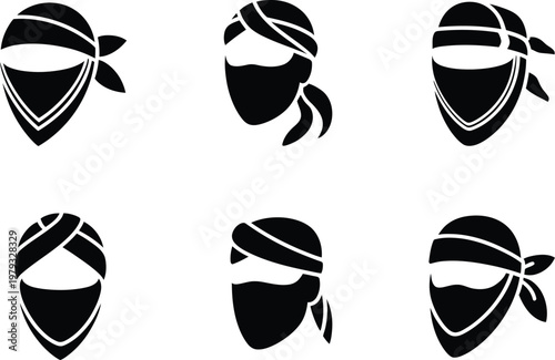 Six Black and White Icons of Bandanas Covering Faces face mask scarf