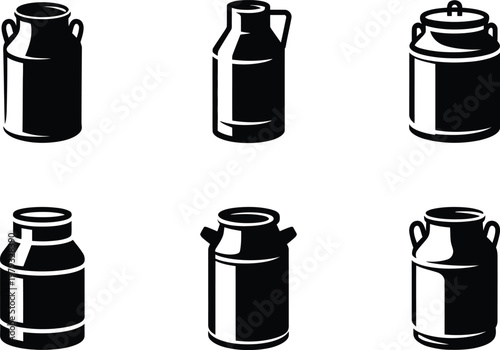 Six Black and White Icons of Vintage Milk Cans churn container