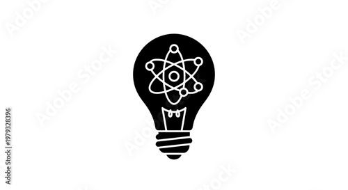 Black Light Bulb Icon with Atomic Atom Symbol Inside