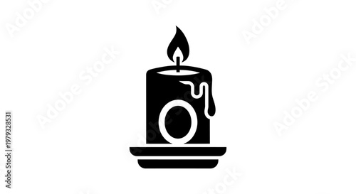Black Icon of a Burning Candle on a Plate