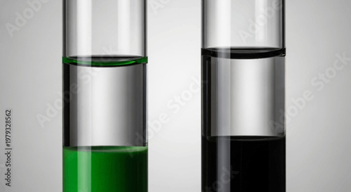 Two test tubes containing colored liquids, showcasing scientific experimentation and contrast