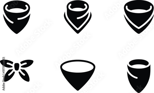 Six black icons of bandanas and bow ties on a white background Keywords: bandana, neckwear