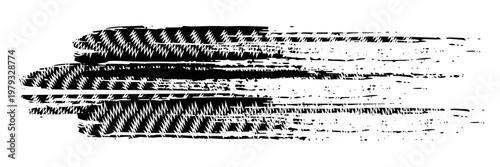 Tire tread marks, wheel textures, tire marks - car racing, motocross, drift, rally, off-road and others. Vector black isolated texture in grunge style with splashes.eps10