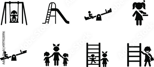 Playground equipment icons swings slides seesaw and climbing structures