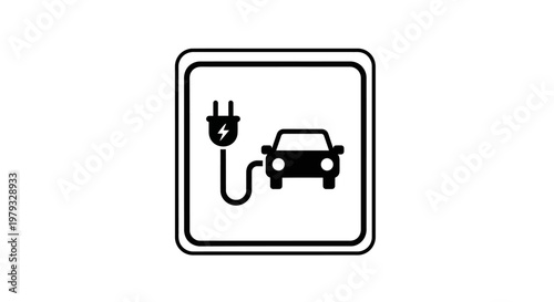 Electric Car Charging Station Icon in Black and White