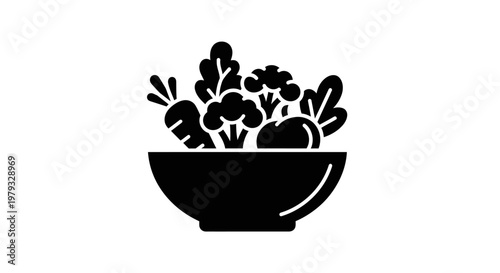 Black Silhouette of Fresh Vegetable Salad Bowl Icon