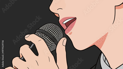 Illustration of a person singing with a microphone