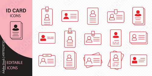 ID Card minimal thin line icons. Related passport  identification  authentication  immigration . Editable stroke. Vector illustration