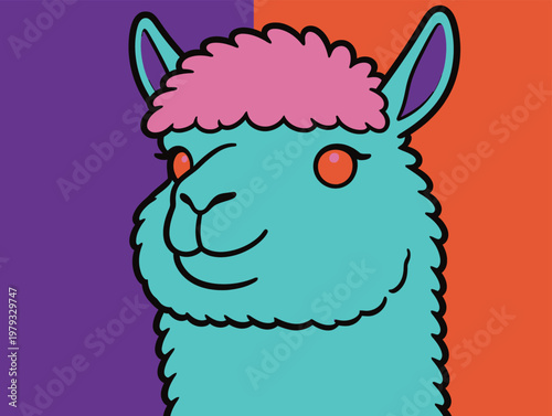 Stylized Teal Alpaca with Pink Mane