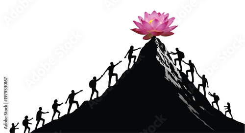 Teamwork and perseverance lead to achieving a beautiful, inspiring goal atop a mountain.