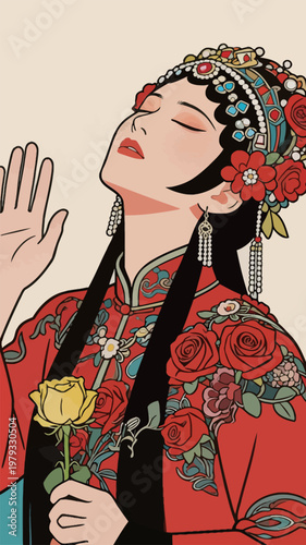 Chinese Opera Diva with Traditional Red Outfit