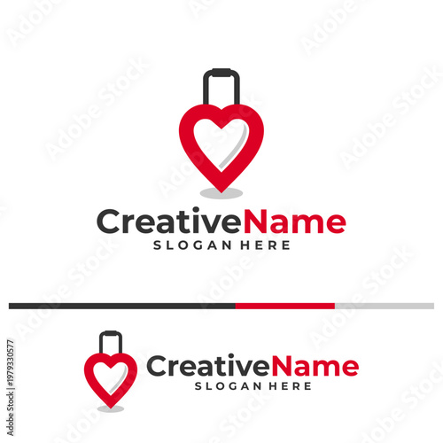 Suitcase with love logo design vector template, Travel agency logo concept.