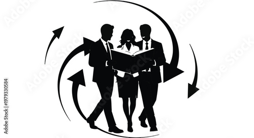 Diverse business team collaborates and shares knowledge in a dynamic workflow.