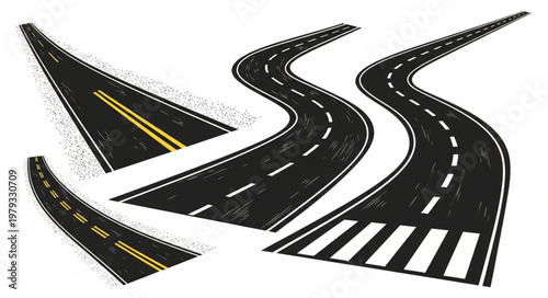 Collection of Winding Roads and Highways with Lane Markings.