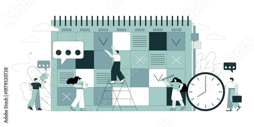 Scheduling. Planning tasks. People mark their plans and tasks on the calendar.eps