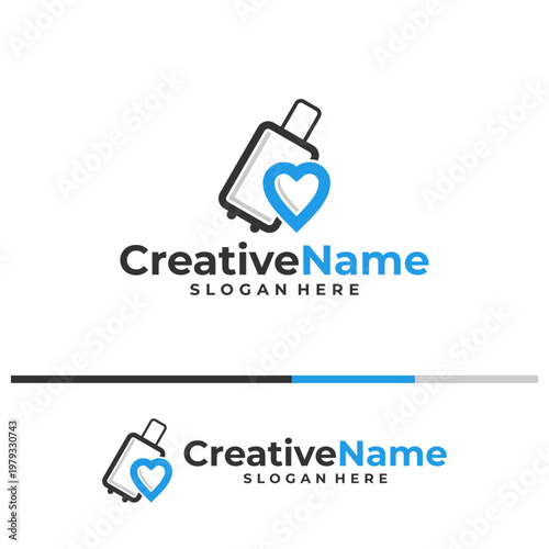 Suitcase with love logo design vector template, Travel agency logo concept.